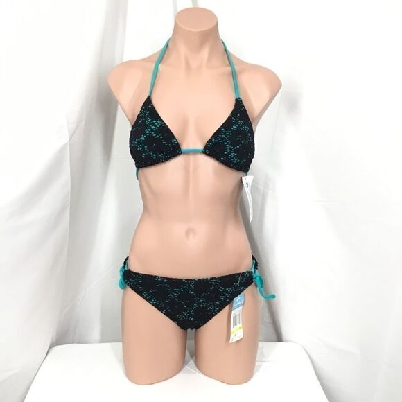 California Waves Triangle Eyelet Detail Bikini (E) - Picture 1 of 6